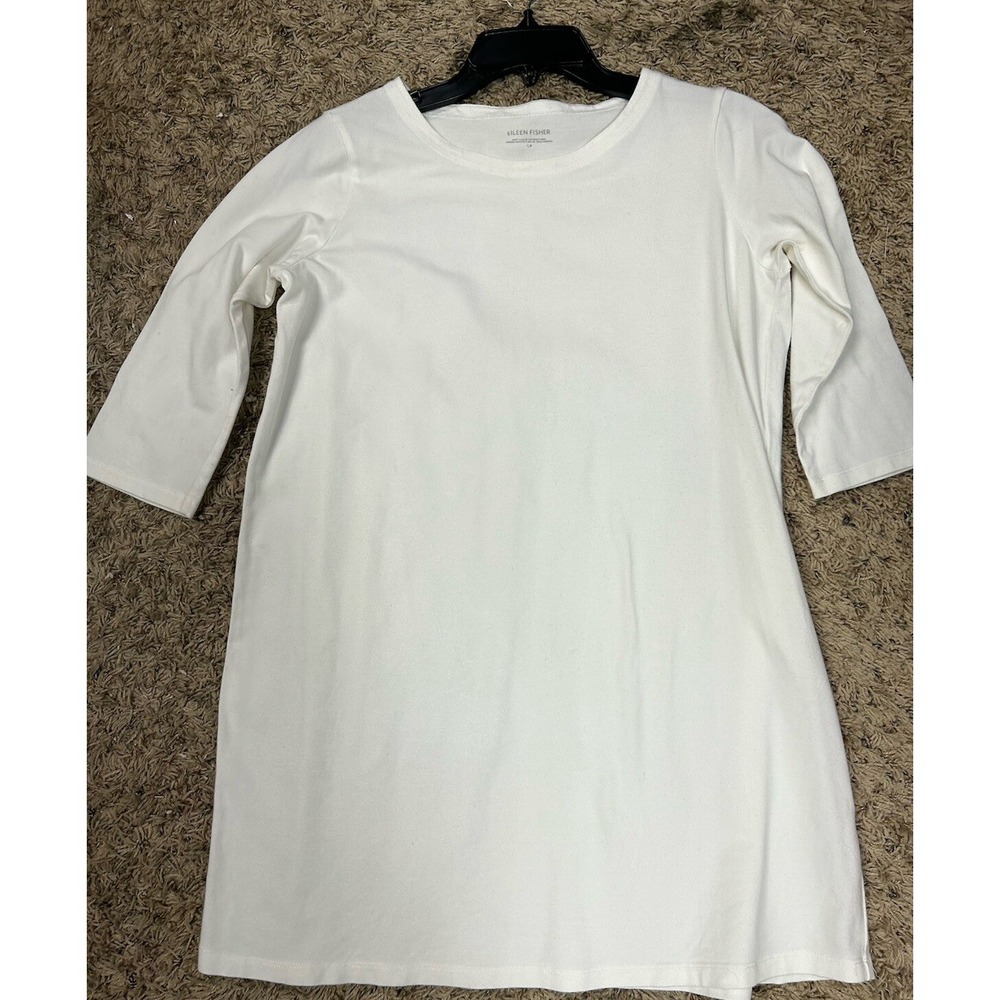 Eileen Fisher Womens Size S/P 3/4 Sleeve White Cotton Blend Blouse Top (S4)